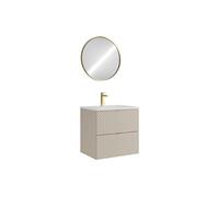 Meuble de salle de bain suspendu en chevrons avec vasque à encastrer, robinet et miroir - Beige - 60 cm - DORIONI