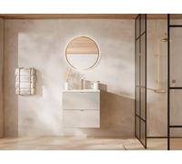 Meuble de salle de bain suspendu en chevrons avec vasque à encastrer, robinet et miroir - Beige - 60 cm - DORIONI