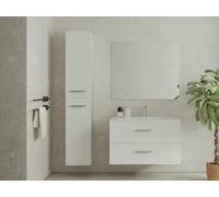 Meuble de salle de bain suspendu simple vasque avec colonne de rangement - Coloris blanc - 80 cm - KAYLA