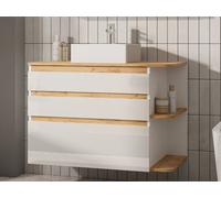 Meuble de salle de bain suspendu simple vasque - Coloris naturel clair et blanc - 94 cm - ANIDA