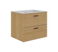 Vente-unique - Meuble de Salle de Bain Suspendu strié avec Vasque à encastrer - 2 tiroirs - Naturel Clair - 60 cm - SARONE