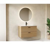 Meuble de salle de bain suspendu strié avec vasque à encastrer - 2 tiroirs - Naturel clair - 80 cm - SARONE