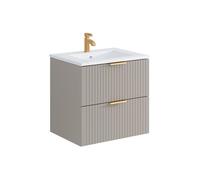 Vente-unique - Meuble de Salle de Bain Suspendu strié avec Vasque à encastrer - Beige - 60 cm - ZEVARA