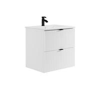 Vente-unique - Meuble de Salle de Bain Suspendu strié avec Vasque à encastrer - Blanc Mat - 60 cm - ZEVINI