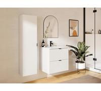Meuble de salle de bain suspendu strié avec vasque à encastrer et colonne - Blanc mat - 60 cm - ZEVINI