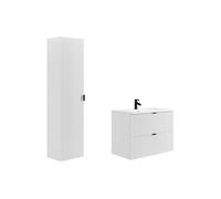 Meuble de salle de bain suspendu strié avec vasque à encastrer et colonne - Blanc mat - 80 cm - ZEVINI