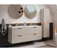 Meuble de salle de bain suspendu strié avec vasque à encastrer et colonne - Coloris beige - 120 cm - ZEVARA