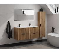 Meuble de salle de bain suspendu strié avec vasque à encastrer et colonne - Naturel clair - 120 cm - ZEVARA