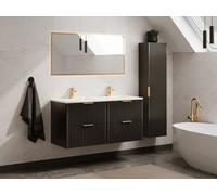 Meuble de salle de bain suspendu strié avec vasque à encastrer et colonne - Noir - 120 cm - ZEVARA
