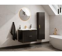 Meuble de salle de bain suspendu strié avec vasque à encastrer et colonne - Noir - 80 cm - ZEVARA