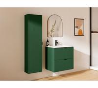 Meuble de salle de bain suspendu strié avec vasque à encastrer et colonne - Vert mat - 60 cm -ZEVINI