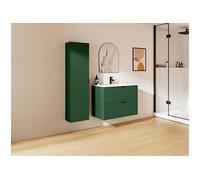 Meuble de salle de bain suspendu strié avec vasque à encastrer et colonne - Vert mat - 80 cm -ZEVINI