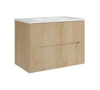 Vente-unique - Meuble de Salle de Bain Suspendu strié avec Vasque à encastrer - Naturel Clair - 80 cm - ORISO