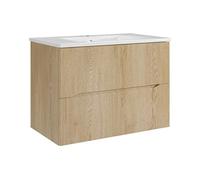Vente-unique - Meuble de Salle de Bain Suspendu strié avec Vasque à encastrer - Naturel Clair - 80 cm - ORISO