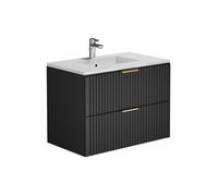 Meuble de salle de bain suspendu strié avec vasque à encastrer - Noir - 80 cm - ZEVARA