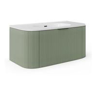 Vente-unique - Meuble de Salle de Bain Suspendu strié avec Vasque à encastrer - Vert Mat - 100 cm - LOMERI