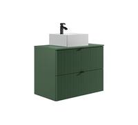 Meuble de salle de bain suspendu strié avec vasque à poser carrée - Vert mat - 80 cm - ZEVINI