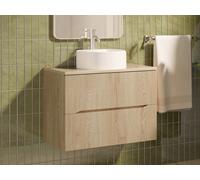 Meuble de salle de bain suspendu strié avec vasque à poser ronde - Naturel clair - 80 cm - ORISO