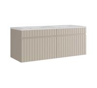 Meuble de salle de bain suspendu strié beige avec vasque à encastrer - 120 cm - SATARA