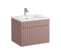 Meuble de salle de bain suspendu strié rose avec vasque à encastrer - 60 cm - SATARA