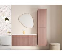 Meuble de salle de bain suspendu strié rose avec vasque à encastrer et colonne - 100 cm - SATARA