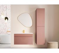Meuble de salle de bain suspendu strié rose avec vasque à encastrer et colonne - 80 cm - SATARA