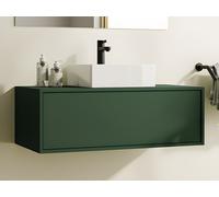 Meuble de salle de bain suspendu vert mat avec simple vasque carrée - 94 cm - TEANA II