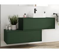 Meuble de salle de bain suspendu vert mat avec simple vasque carrée et deux tiroirs - 94 cm - TEANA II