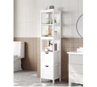 Meuble de salle de bain - VASAGLE - Armoire haute avec 2 tiroirs et 3 casiers ouverts - Blanc