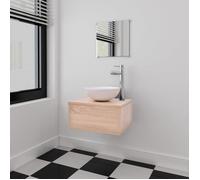 vidaXL Ensemble meuble de salle de bains 3 pièces - Style scandinave, miroir inclus - Beige