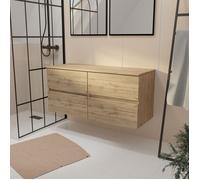 Meuble de Salle de Bains 120 cm à Tiroirs avec Plan Finition Chêne Naturel - TIMBER