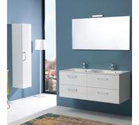 MEUBLE DE SALLE DE BAINS 120 cm QUATRE TIROIRS + DOUBLE LAVABO 'BOSTON' BLANC BRILLANT