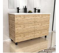 Meuble de salle de bains 120cm 6 Tiroirs_Chêne Naturel + Vasque céramique blanche - TIMBER 120