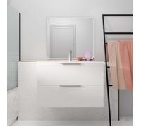 Meuble de Salle de Bains 80cm Suspendu Blanc 2 Tiroirs - Vasque Blanche - ELEMENTARY