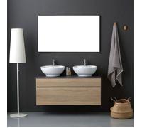 MEUBLE DE SALLE DE BAINS AVEC PLATEAU EN BOIS ANTHRACITE ET MIROIR 120X60 SOLE