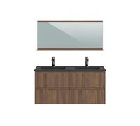 Meuble de Salle de Bains coloris noyer et noir - Longueur 122 x Profondeur 46 x Hauteur 58,5 cm - -