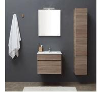 Meuble de salle de bains de 60 cm avec tiroir miroir et lavabo en chêne Sole