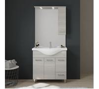 Kiamami Valentina - Meuble de Salle de Bains au Sol de 85 cm avec Portes et tiroir en chêne Gris, Miroir avec Placard Suspendu