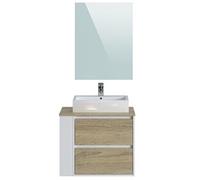 Meuble de salle de bains en melamine chene/blanc mat - Longueur 74 x profondeur 46 x Hauteur 73 cm --