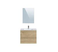 Meuble de salle de bains en melamine coloris chene clair - Longueur 81 x profondeur 47 x Hauteur 67.5 cm --