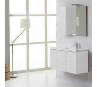 MEUBLE DE SALLE DE BAINS MANHATTAN DE 90 cm DROITE AVEC PORTES,MIROIR ET ARMOIRE MURALE BLANC
