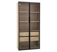 Meuble de salle de bains - Modèle moyen - Avec bandeau lumineux - Largeur 73 cm - 2 grands tiroirs - 2 portes - Porte vitrée - 1 ensemble