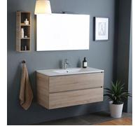 Kiamami valentina Meuble salle de bains avec miroir - Chêne