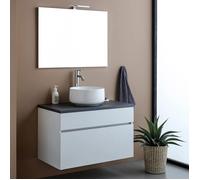 MEUBLE DE SALLE DE BAINS SOUS VASQUE 80CM SUSPENDU MODERNE BLANC ET ANTHRACITE | SOLE