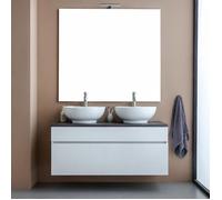 MEUBLE DE SALLE DE BAINS SOUS-VASQUE SUSPENDU 120CM BLANC, PLATEAU GRIS ET MIROIR 120X110 | SOLE