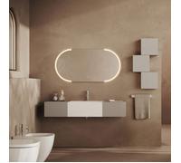 MEUBLE DE SALLE DE BAINS SUSPENDU 140CM 2 TIROIRS GRIS PERLE ET MIROIR OVAL 120 CM | RODI