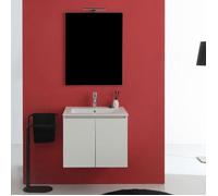 Kiamami Valentina meuble salle de bain suspendu 60 cm 2 portes blanc | Structure en bois blanc, lavabo en céramique, miroir 60x80 cm inclus, déjà monté