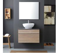 MEUBLE DE SALLE DE BAINS SUSPENDU 80CM AVEC PLATEAU EN BOIS ANTHRACITE POUR LAVABO À POSER SOLE