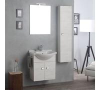 MEUBLE DE SALLE DE BAINS SUSPENDU AVEC ARMOIRE, MIROIR ET COLONNE EN CHÊNE BLANC