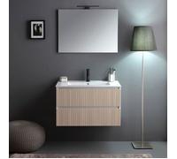 MEUBLE DE SALLE DE BAINS SUSPENDU CANNELÉ 100CM 2 TIROIRS ET MIROIR 100X60 | BILBAO